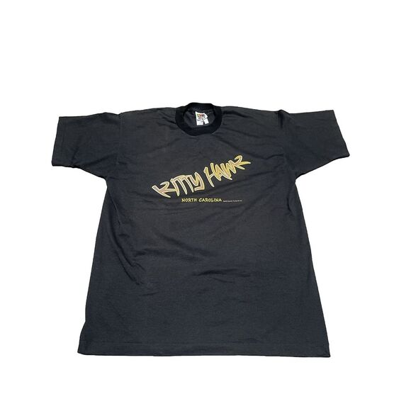 Vintage Single Stitch '96 Sun Art‎ Design Kitty Hawk NC XL Men's Black Tee Shirt - Picture 1 of 9